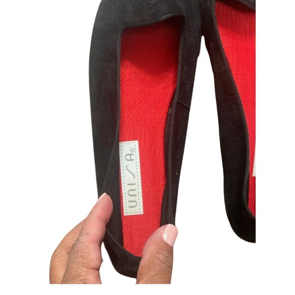 UNISA 10B Black Suede Leather Ballet Flats Red Lining - Picture 3 of 4